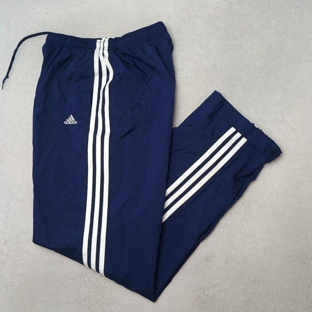 Vintage Adidas Track Pants Men M Blue Y2K 3-Stripe Woven Gym Athletic Zip Pocket